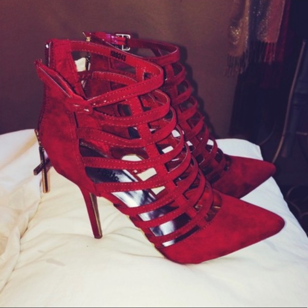 Red Caged High Heels - Charlotte Russe